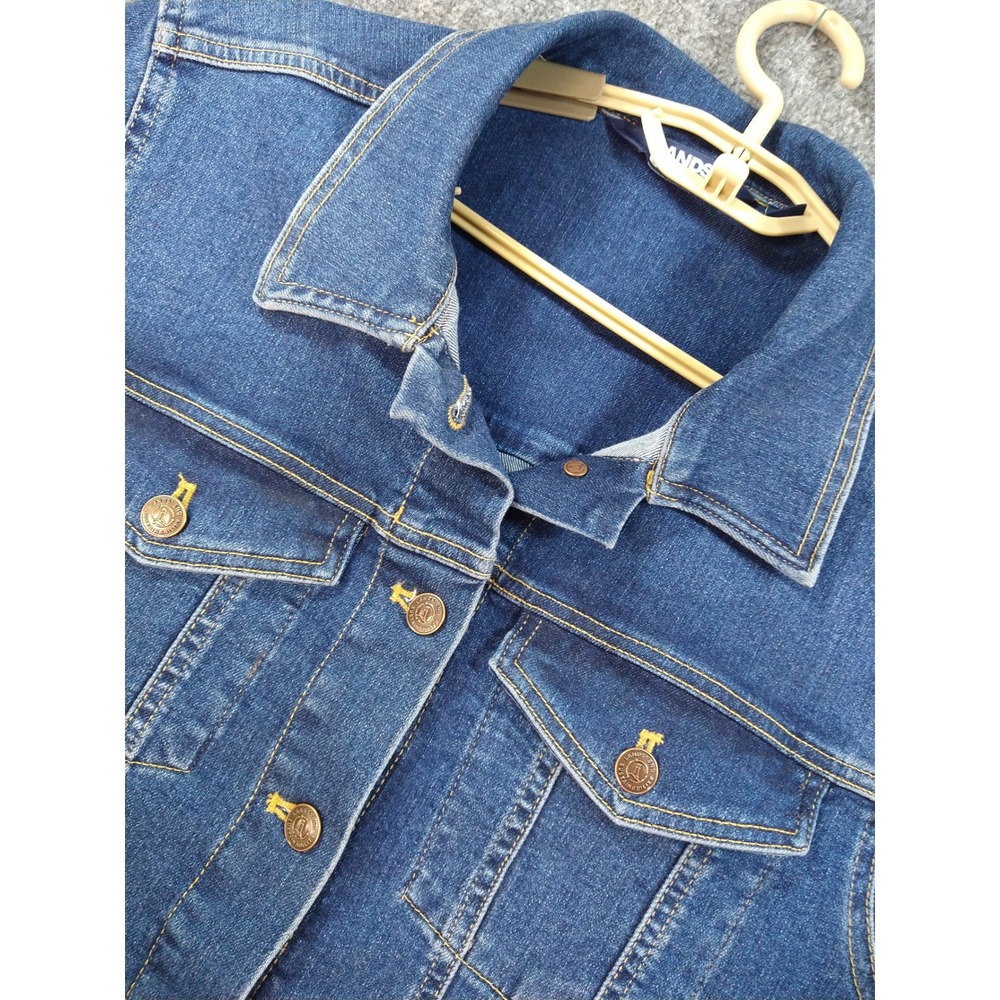 Lands' End Womens Denim Trucker Jacket Medium Wash Blue Jean Jacket